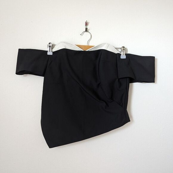 Tibi black white Agathe off the shoulder asymmetrical corset blouse top - Picture 2 of 7